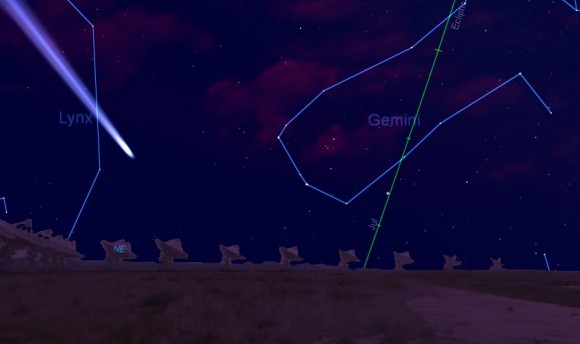 Halley's Comet as seen from latitude 30 north on the morning of July 31st, 2061. (Created by the author using Starry Night software).