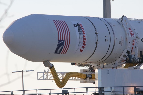 Up Close with Antares beautifully decaled nose NASA Wallops Pad 0-A. Credit: Ken Kremer (kenkremer.com)