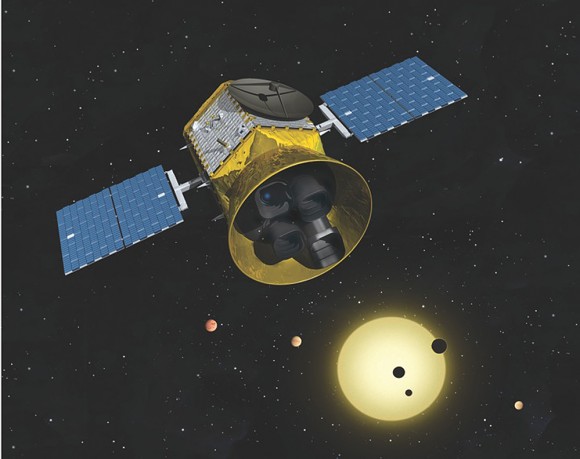 Artist's rendition of TESS in space. (Credit: MIT Kavli Institute for Astrophysics Research).