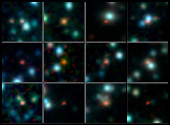 A team of astronomers has used ALMA (the Atacama Large Millimeter/submillimeter Array) to pinpoint the locations of over 100 of the most fertile star-forming galaxies in the early Universe.  Credit:: ALMA (ESO/NAOJ/NRAO), J. Hodge et al., A. Weiss et al., NASA Spitzer Science Center