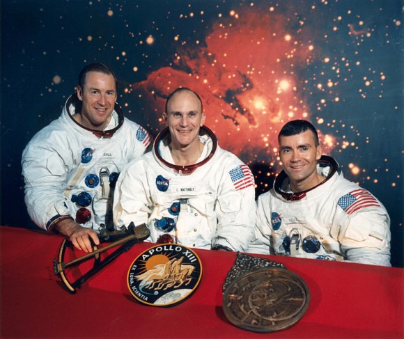 The original Apollo 13 crew, from left to right: Jim Lovell, Thomas "Ken" Mattingly, Fred Haise. Credit: NASA