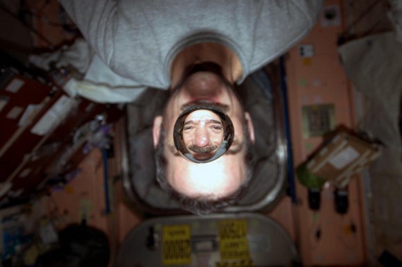 Just a sample of Chris Hadfield's creativity in sharing his space experience. 'Weightless water. This picture is fun no matter what direction you spin it,' he said via Twitter. 