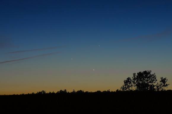Triple conjunction shot on May 26 from a mile high in Payson,Az. 4 second exposure, ISO200, Canon 10D, 80mm f/5 lens. Credit: Chris Schur- http://www.schursastrophotography.com