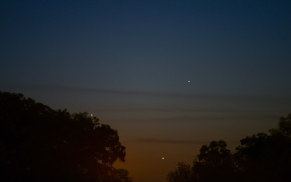 Triple conjunction from Hondo, Texas taken with a Nikon D800 @ ISO 400 and a 2 second exposure with a Nikon 300mm Lens at F/4. Credit: Adrian New