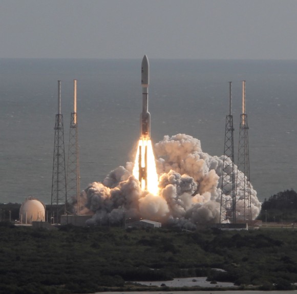 NASA's Curiosity Mars Science Laboratory  (MSL) rover blasts off for Mars atop a stunningly beautiful Atlas V  rocket on Nov. 26, 2011 at 10:02 a.m. EST from Cape Canaveral, Florida.   United Launch Alliance (ULA) is now upgrading the Atlas V to launch humans aboard the Boeing CST-100 and Sierra Nevada Dream Chaser space taxis. Credit: Ken Kremer - kenkremer.com