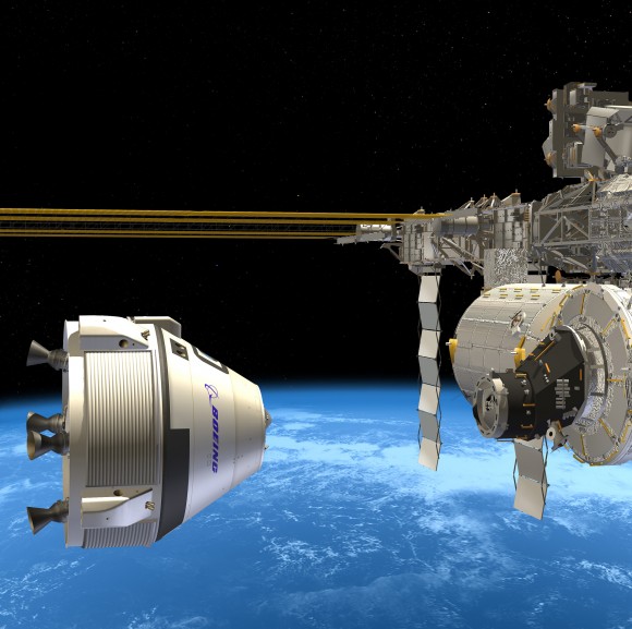 Boeing CST-100 crew vehicle docks at the ISS. Credit: Boeing