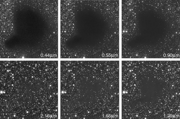 Optical and near-infrared images highlight how dust obscures light emitted from a target along the line-of-sight. The near-infrared observations are less sensitive to that obscuration (image credit: Alves et al. 2001).