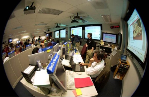 A view of the Flight Control room at the Jet Propulsion Laboratory during the landing of the Spirit Mars Exploration Rover, Spirit, with Chris in the Flight Director hotseat. Credit: NASA/JPL.