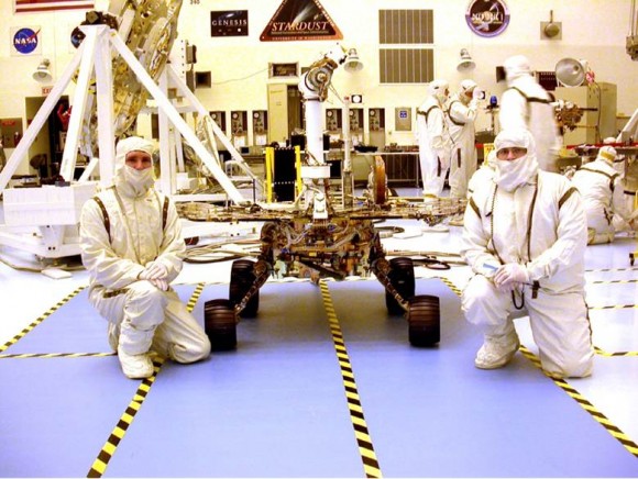 Chris Lewicki in the clean room. His role as flight director for the two MER rovers and surface operations manager for the Phoenix mission required an intimate knowledge of all the spacecraft systems. Image courtesy Chris Lewicki.