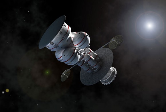 The Icarus Starfinder, shown leaving the Solar system. Ships like this may be equipped with a pulsar navigation system. Credit: Adrian Mann