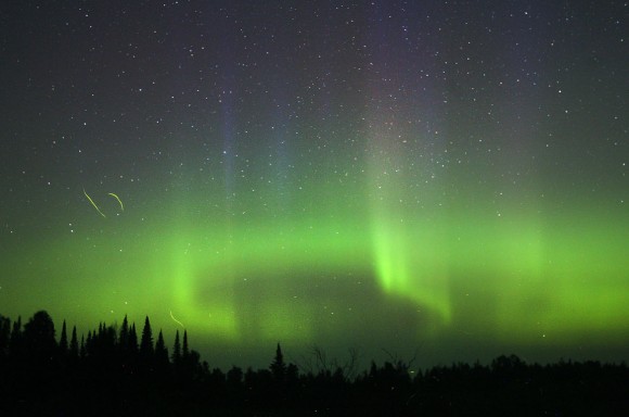 I wasn't alone when the northern lights peaked about 1:20-2 a.m. At upper left you'll see the trails of a couple of fireflies. Credit: Bob King