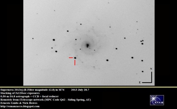 Supernova 2013ej, taken remotely on July 29, 2013 from iTelescope Network using the Siding Spring Observatory. Credit: Ernesto Guido and Nick Howes.