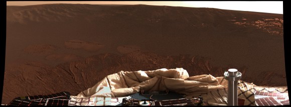 1st color panorama taken by Opportunity after landing inside Eagle Crater on Jan. 24, 2004. Credit: NASA/JPL/Cornell