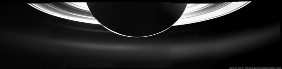 Partial context mosaic of the Earth and Saturn taken by NASA’s Cassini orbiter on July 19, 2013. This mosaic was assembled from five wide angle camera raw images. Credit: NASA/JPL-Caltech/Ken Kremer/Marco Di Lorenzo
