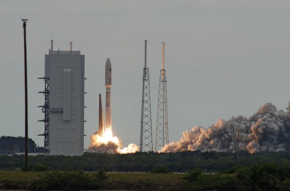 The launch of the Mobile User Objective System satellite (MUOS-2), a Navy communications satellite aboard a United Launch Alliance Atlas 5 rocket, on July 19, 2013. Credit and copyright: John O'Connor/Nasatech.net