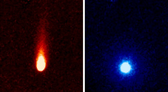 These images from NASA’s Spitzer Space Telescope of C/2012 S1 (Comet ISON) were taken on June 13, when ISON was 310 million miles (about 500 million kilometers) from the sun. Image credit: NASA/JPL-Caltech/JHUAPL/UCF