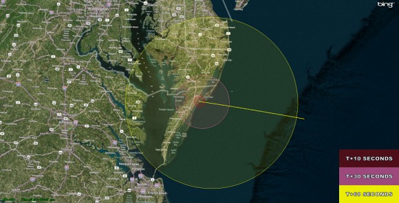 The RockSat-X flight profile and visibility map. RockSat-X is scheduled to launch from NASA's Wallops Flight Facility, VA on Aug. 13 at 6.a.m. EDT Credit: NASA