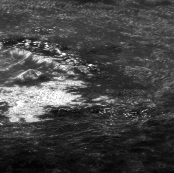 Hi-res targeted MESSENGER image of the interior of Tyagaraja crater (north is to the right).