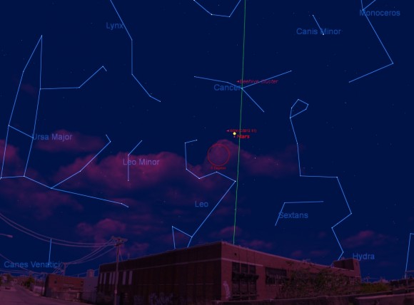Comet ISON and Mars looking east on the morning of September 27th.