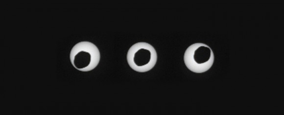 Phobos transiting the Sun as seen by the Mars Curiosity rover on Sol 369. (Credit: NASA/JPL-Caltech/Malin Space Science Systems/Texas A & M University).