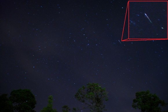 A Perseid very near the shower radiant during the 2012 shower. (Photo by author).