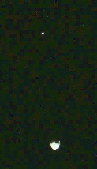Curiosity captured unique view of Martian moon Phobos & Diemos together on Sol 351 (Aug 1, 2013). Credit: NASA/JPL/MSSS, contrast enhanced by Marco Di Lorenzo and Ken Kremer