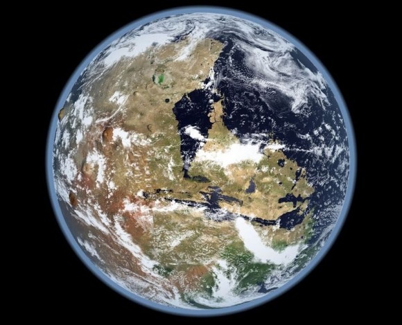 Parts of ancient Mars were covered by oceans, lakes and streams of liquid water in this artists concept, unlike the arid and bone dry Martian surface of today. Subsurface water ice is what remains of Martian water.