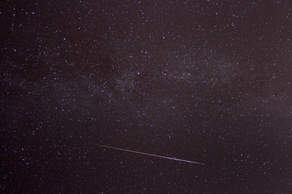 Meteor seen over Green Bay, Wisconsin on August 14, 2013 around 12:30 am central time. Photographer Michelle Madruga said, 'I used my measly Canon T3i and my 18-55mm lens set at 18mm. During my 30 sec exposure, this huge asteroid shot across the sky! I was lucky it was in my camera's view!' Credit and copyright: Michelle Madruga.