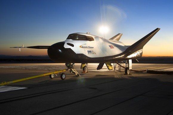 Sierra Nevada Corp.'s Dream Chaser just before tow tests at NASA's Dryden Flight Research Center on Aug. 2, 2013. Credit: NASA/Ken Ulbrich