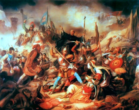 The pitched Battle of Nandorfehervar during the 1456 Siege of Belgrade. (Wikimedia Commons scan in the Public Domain).