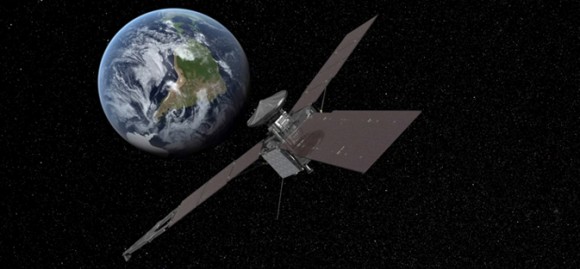 An artist's conception of Juno's October 9th flyby of the Earth. (Credit: NASA/JPL -Caltech).