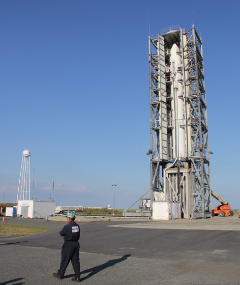 Gantry doors open to expose Minotaur V rocket launching LADEE lunar orbiter to the Moon on Sept 6, 2013 from Launch Pad 0B at NASA Wallops Island. Credit: Ken Kremer/kenkremer.com