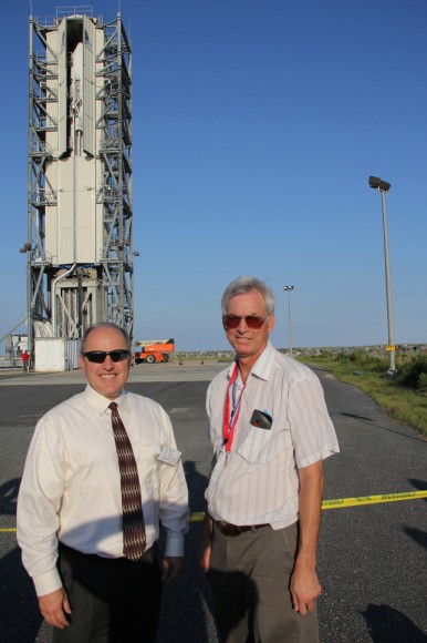 Lou Amorosi, VP of Orbital Sciences Small Spacecraft Launch Vehicles and Ken Kremer of Universe Today with LADEE and Minotaur V rocket at Launch Pad. Credit: Ken Kremer/kenkremer.com