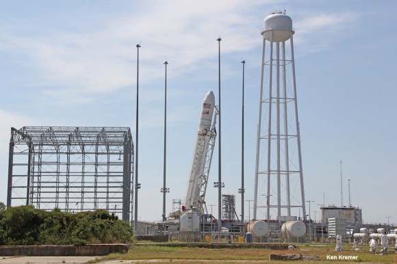 Antares rocket raised at NASA Wallops launch pad 0A bound for the ISS on Sept 18, 2013. Credit: Ken Kremer (kenkremer.com)