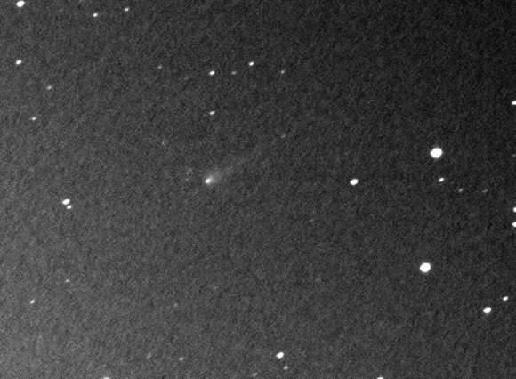 Comet ISON shows a small, compact coma and short, faint tail in this  photo made by Krisztian Sarneczky on Aug. 31, 2013. Credit: K. Sárneczky / Konkoly Observatory