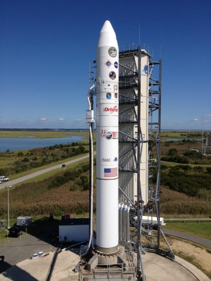 Minotaur V rocket with NASA’s LADEE lunar orbiter unveiled at NASA Wallops launch pad. Credit: NASA EDGE/Franklin Fitzgerald