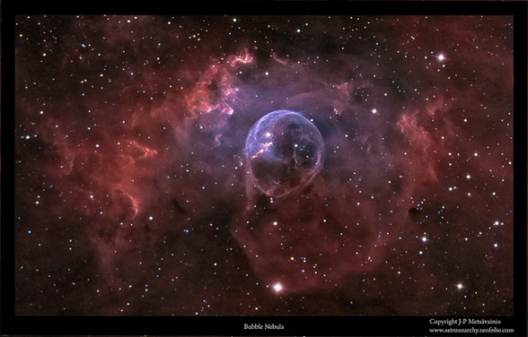 A detailed look at a nebula, known as the Bubble Nebula, or Sharpless 162 or NGC 7635, was taken with with a QHY9 Camera and a Meade LX200 GPS 12 in" telescope. Credit and copyright: J-P Metsävainio.