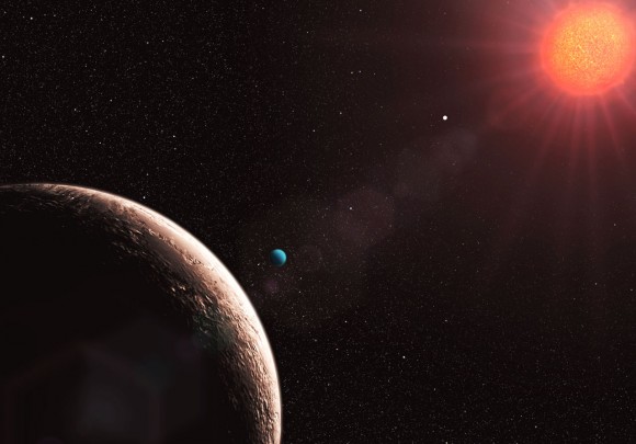 Artist's conception of the alien planet system orbiting Gliese 581. Credit: ESO/L. Calçada