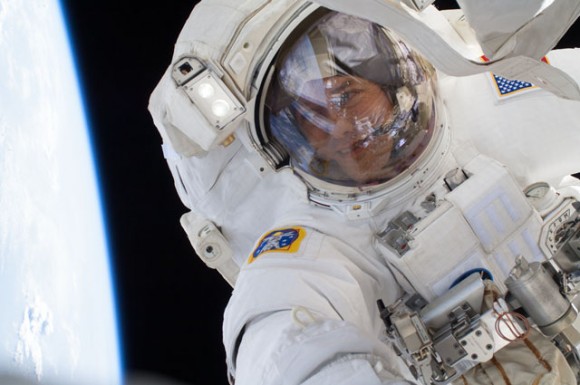 Astronaut Tom Marshburn during an EVA on May 11, 2013 to replace a pump controller box on the International Space Station that was leaking coolant. Credit: NASA.