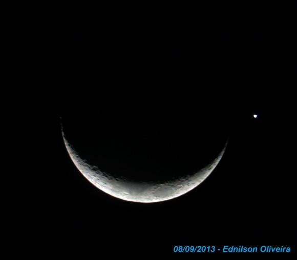 The crescent Moon and Venus as seen from São Paulo, Brazil on September 8, 2013. Credit and copyright: Ednilson Oliveira