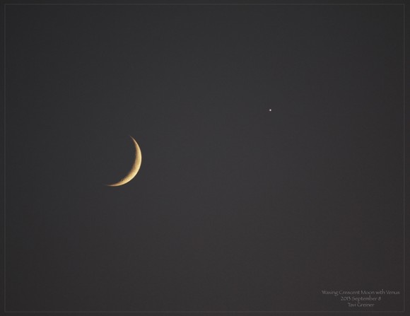 A close-up of September's waxing crescent Moon with Venus on September 8, 2013. Credit and copyright: Tavi Greiner.
