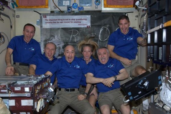 The current Expedition 37 crew took this picture inside the ATV-4 before undocking as a tribute to Albert Einstein. Credit: ESA/Luca Parmitano.