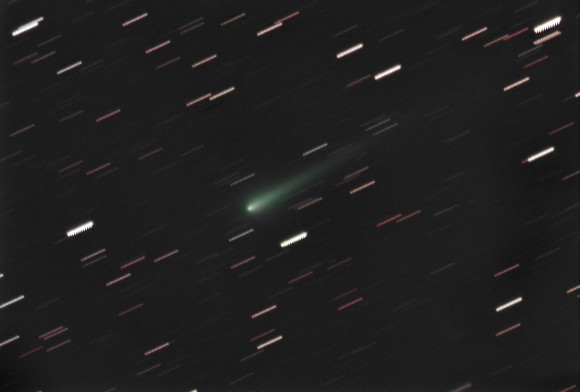 Comet ISON on October 4, 2013 as seen over Arizona, viewed with a 12.5" telescope, over an hour exposure time. Credit and copyright: Chris Schur.