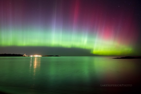 A still photo taken of the aurora over Lake Michigan. Credit and copyright: Shawn Malone/Lake Superior Photo.