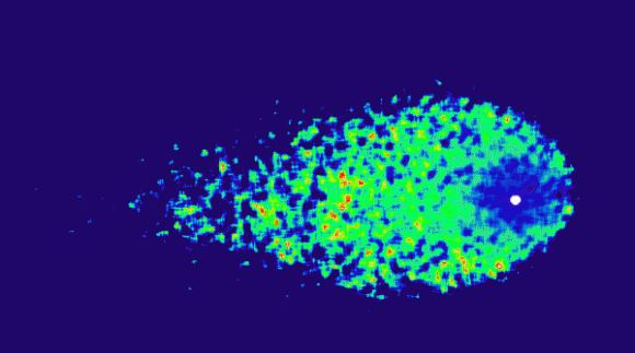 An analysis of the dust coma of comet ISON showing the evaporation of ice particles. (Credit: NASA/ESA J.-Y. Li (Planetary Science Institute and the Hubble ISON Imaging Science Team).