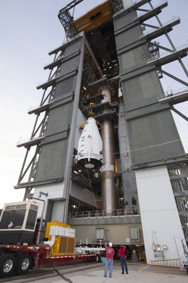 MAVEN Spacecraft Positioned Atop Atlas V Rocket at Launch Complex 41 on Cape Canaveral. Credit: NASA
