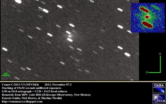 Capture of Comet Nevski shortly after discovery using the ITelescope Observatory in New Mexico. (Credit: Ernesto Guido, Nick Howes & Martino Nicolini). 