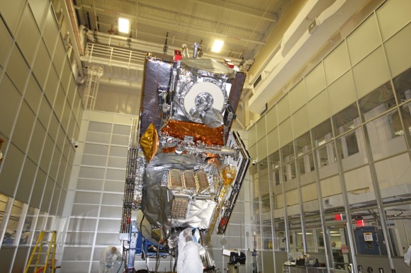 NASA’s next generation Global Precipation Managemnet Measurement (GPM) observatory inside the clean room at NASA Goddard Space Flight Center. GPM is slated to launch In February 2014 and will provide global measurements of rain and snow every 3 hours - as a direct follow-up to NASA’s currently orbiting TRMM satellite; reaching the end of its usable lifetime. Credit: Ken Kremer/kenkremer.com