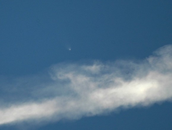 Comet McNaught on Jan. 13, 2007 photographed with a 500mm lens. "Comet was easily visible by naked eye," said photographer Mark Vornhusen of Gais, Switzerland. Click to enlarge