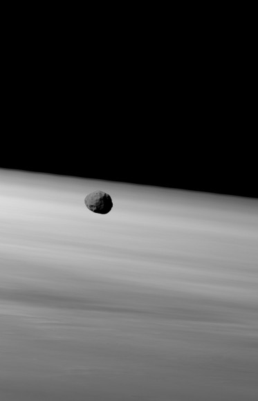 Phobos floats in front of Mars' horizon in a Mars Express image from January 2007 (ESA)